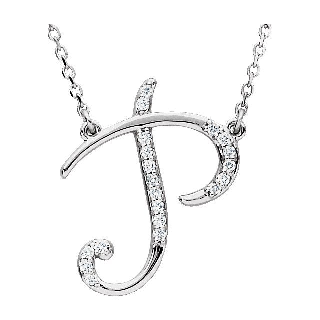 14K White .08 CTW Natural Diamond Initial P 16 Necklace