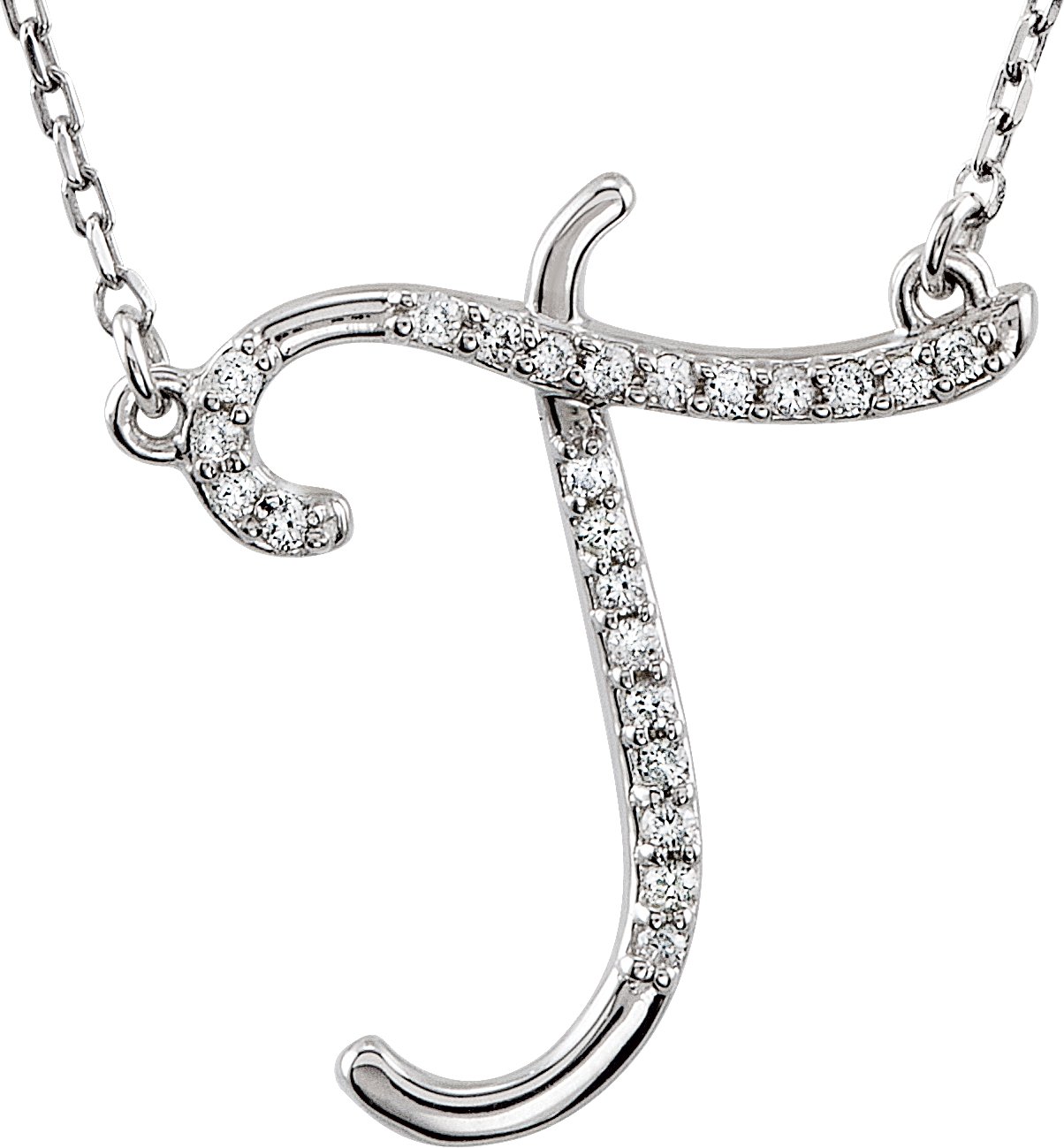 Sterling Silver 1/8 CTW Natural Diamond Initial T 16 Necklace
