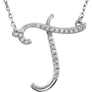 Sterling Silver 1/8 CTW Natural Diamond Initial T 16" Necklace