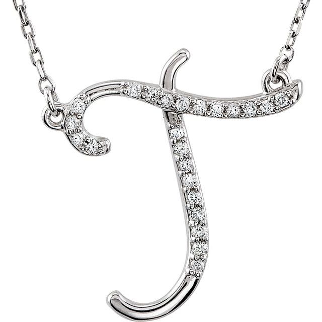 Sterling Silver 1/8 CTW Natural Diamond Initial T 16 Necklace