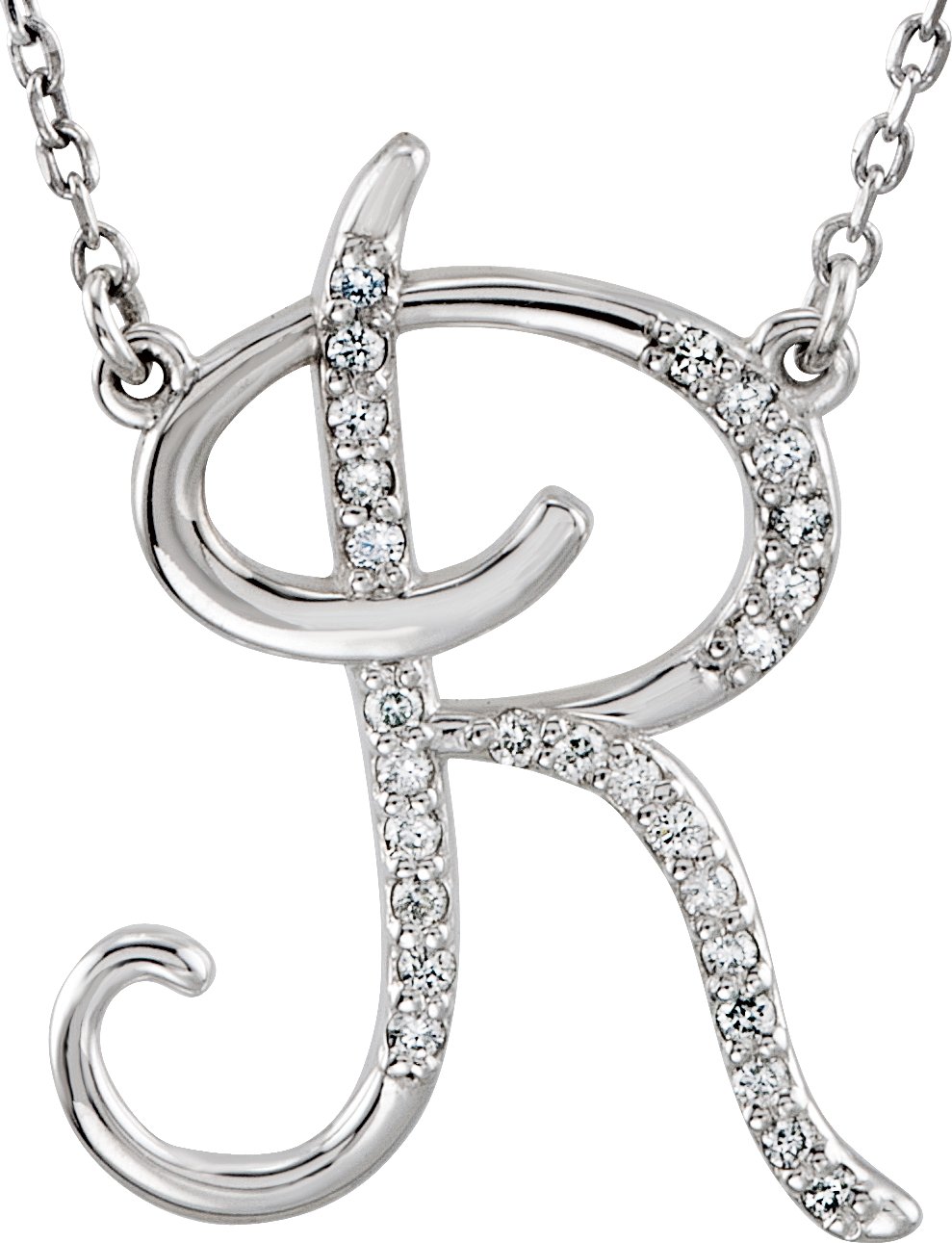14K White 1/10 CTW Natural Diamond Initial R 16" Necklace