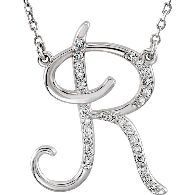 14K White 1/10 CTW Natural Diamond Initial R 16" Necklace