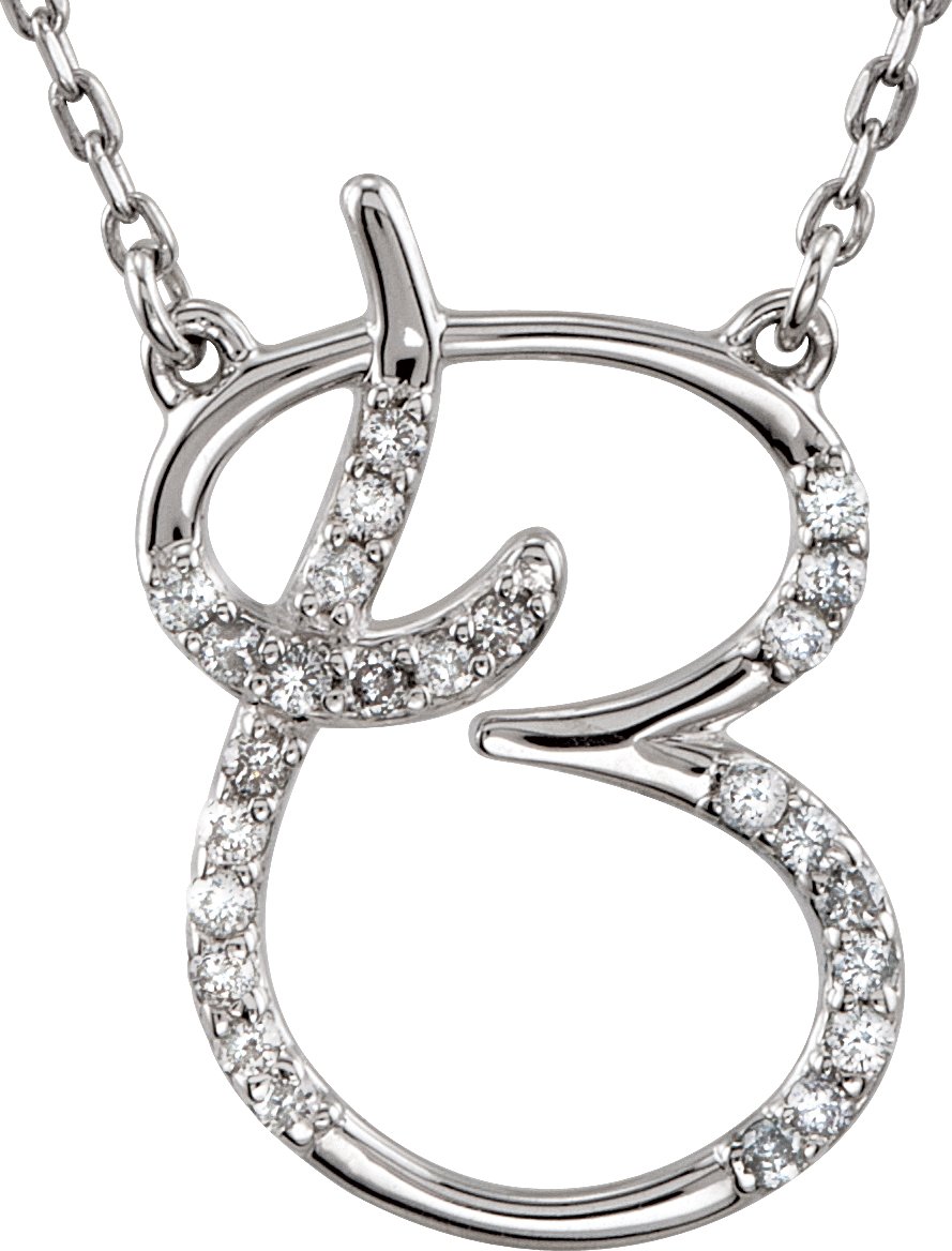 Sterling Silver 1/8 CTW Natural Diamond Initial B 16" Necklace
