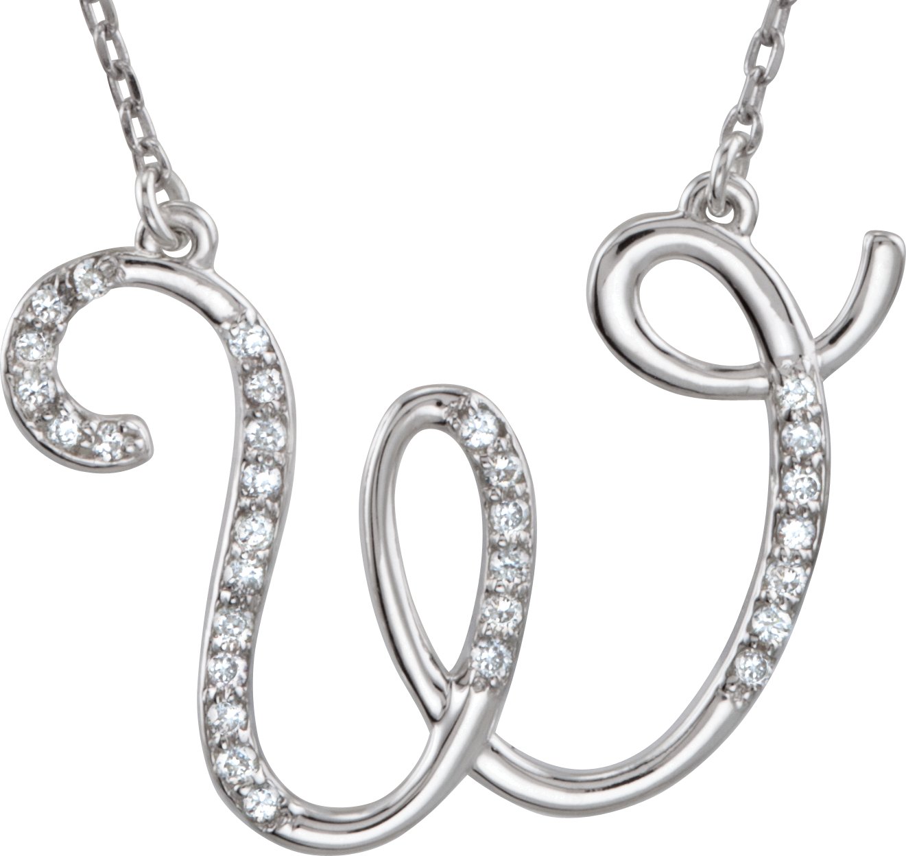 Sterling Silver .167 CTW Diamond Initial W 16 inch Necklace Ref. 2827014