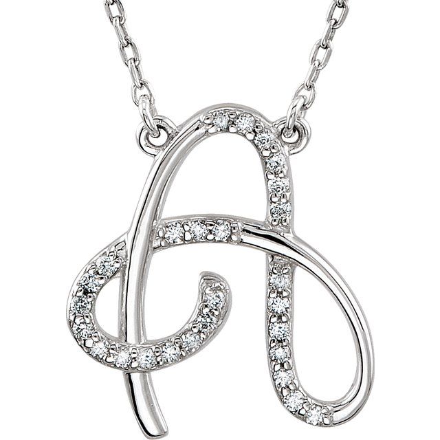 Sterling Silver 1/8 CTW Natural Diamond Initial A 16