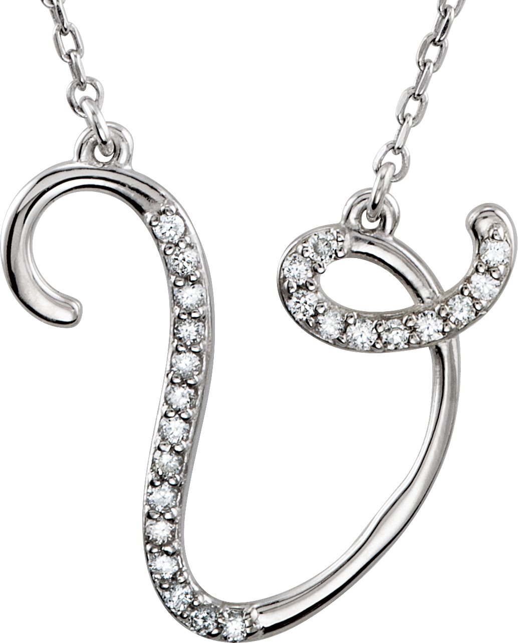 Sterling Silver .125 CTW Diamond Initial V 16 inch Necklace Ref. 2826967