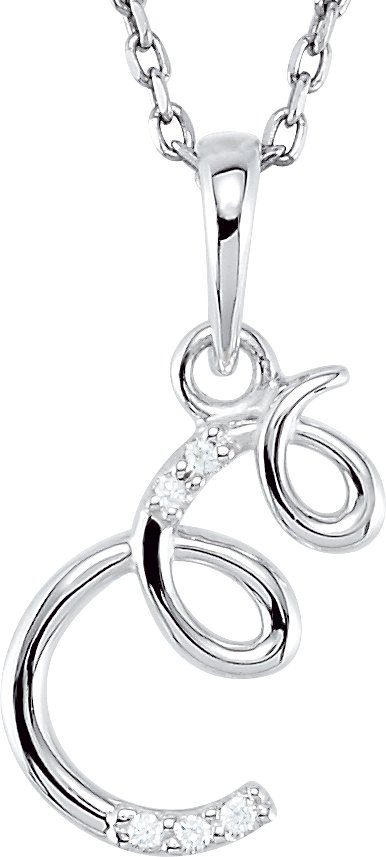 Sterling Silver .025 CTW Natural Diamond Initial E 18" Necklace