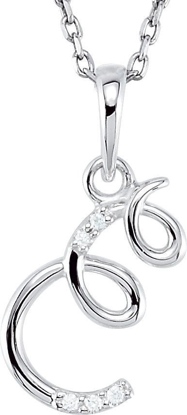 14K White .025 CTW Diamond Initial E 18" Necklace