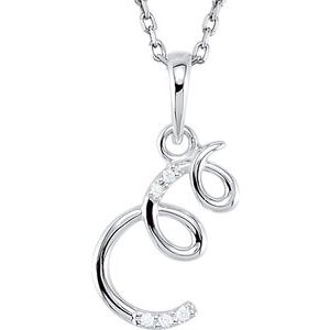 Sterling Silver .025 CTW Natural Diamond Initial E 18" Necklace