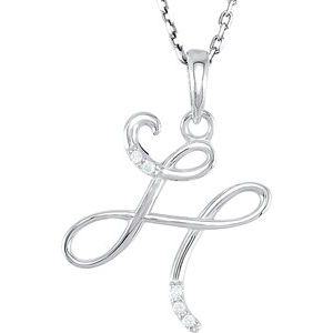 14K White .025 CTW Natural Diamond Initial H 18" Necklace