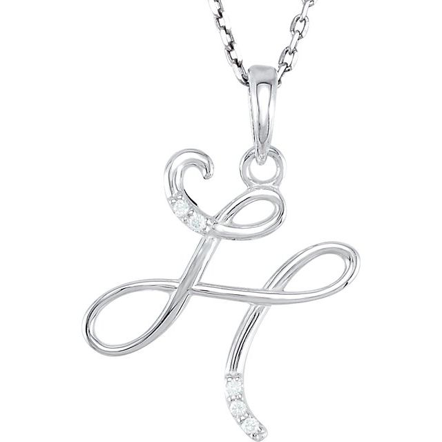 14K White .025 CTW Natural Diamond Initial H 18 Necklace