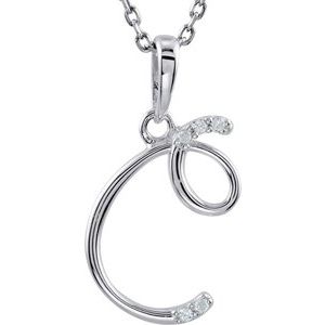 Sterling Silver .025 CTW Natural Diamond Initial C 18" Necklace