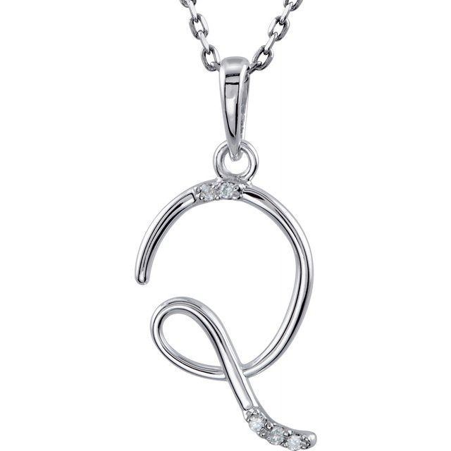 Sterling Silver .025 CTW Natural Diamond Initial Q 18