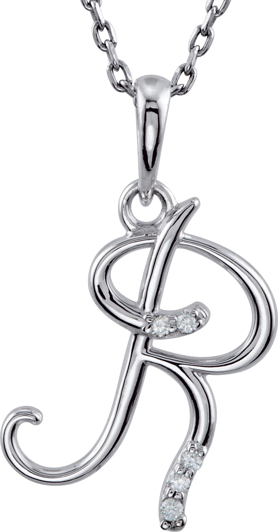 Sterling Silver .03 CTW Diamond Initial R 18 inch Necklace Ref. 4102224