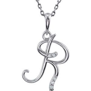 Sterling Silver .03 CTW Diamond Initial R 18" Necklace