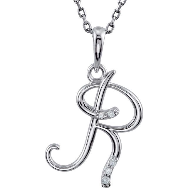 Sterling Silver .03 CTW Diamond Initial R 18