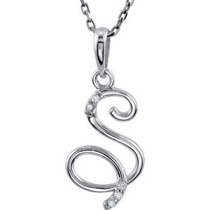 Sterling Silver .025 CTW Natural Diamond Initial S 18" Necklace