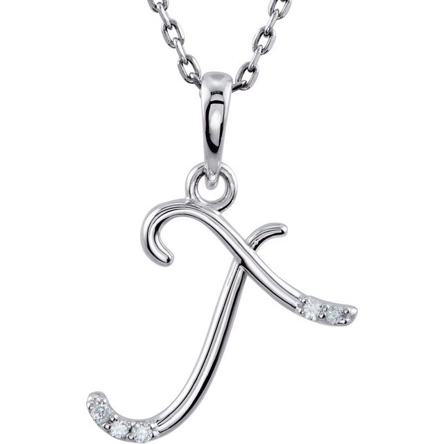 Sterling Silver .025 CTW Natural Diamond Initial T 18