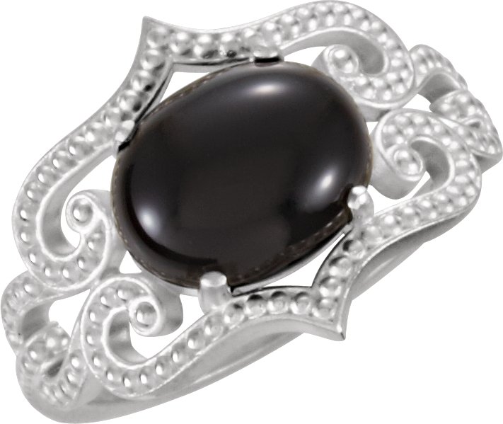 Sterling Silver Onyx Granulated Design Ring Ref 3625125