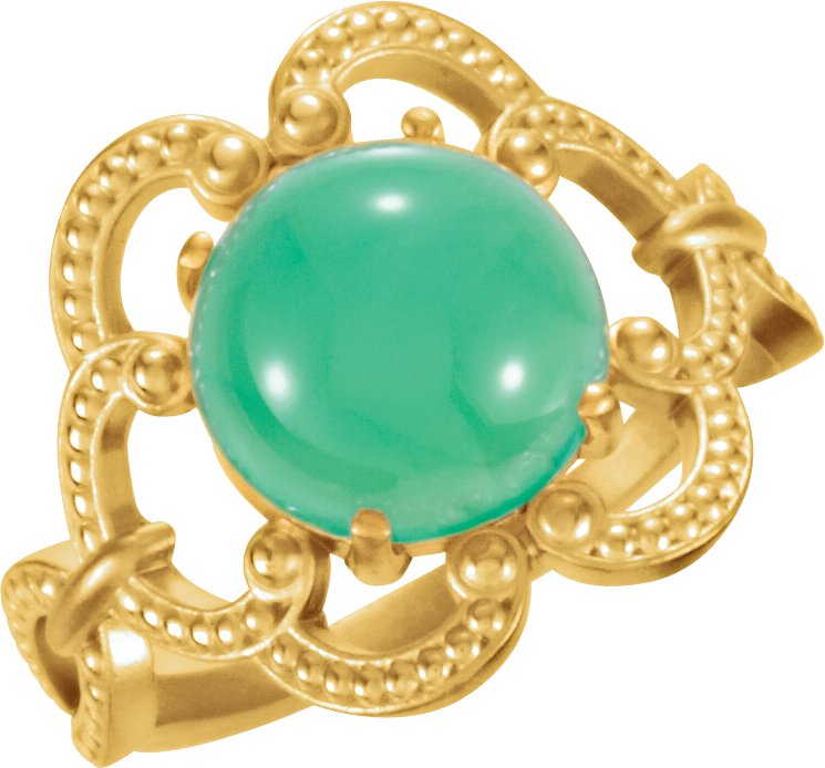 14K Yellow 10 mm Granulated Design Chrysoprase Ring Ref 3624993