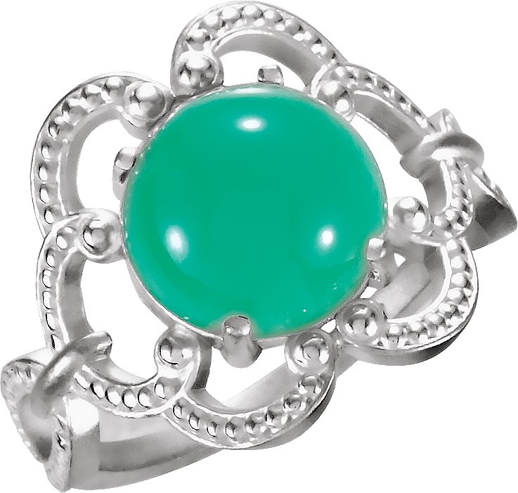 Sterling Silver 10 mm Granulated Design Chrysoprase Ring Ref 3625052