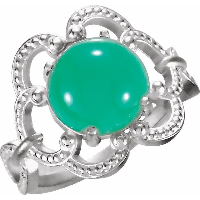 Sterling Silver Natural Green Chrysoprase Cabochon Ring