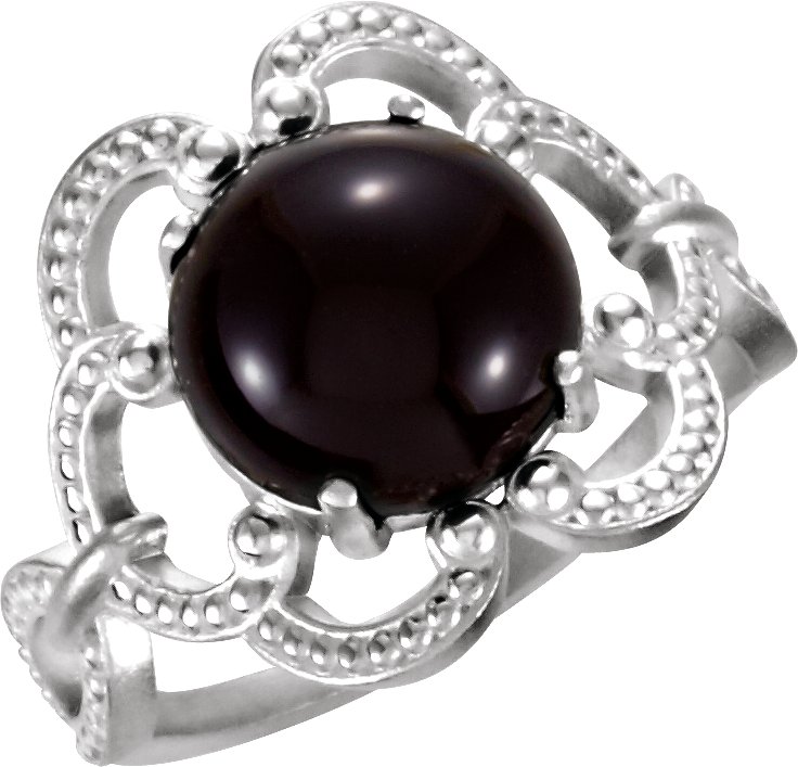 Sterling Silver Onyx Granulated Ring Ref 3625057