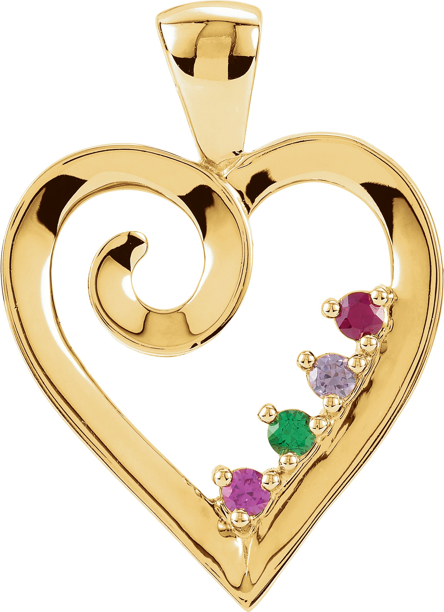 14K Yellow 4-Stone Family Heart Pendant Mounting