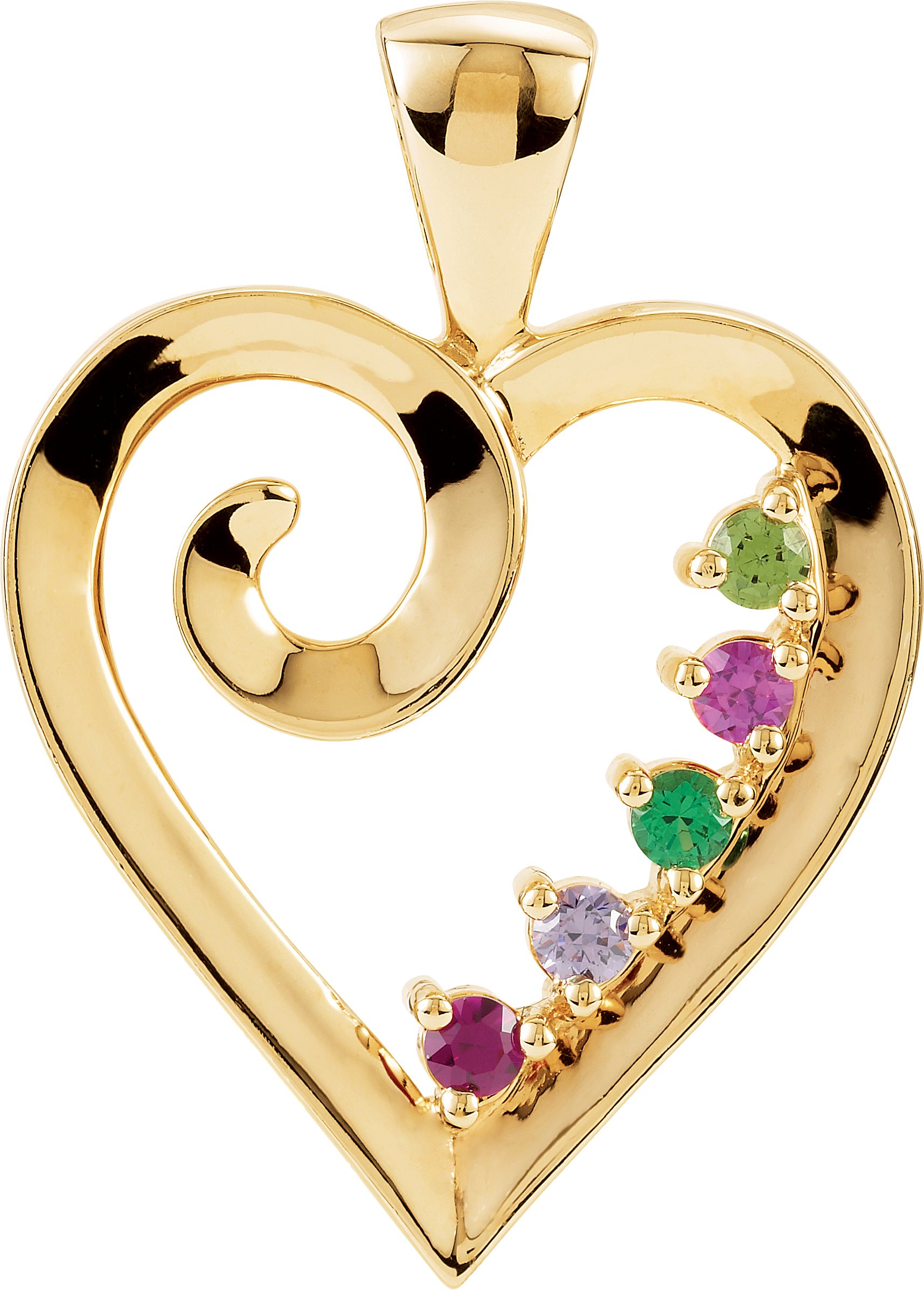 14K Yellow 5-Stone Family Heart Pendant Mounting