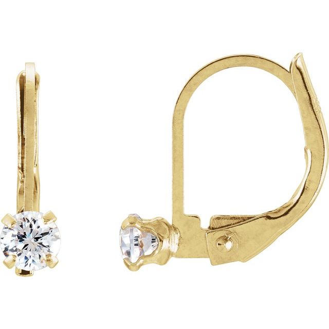14K Yellow Imitation White Cubic Zirconia Youth Lever Back Earrings