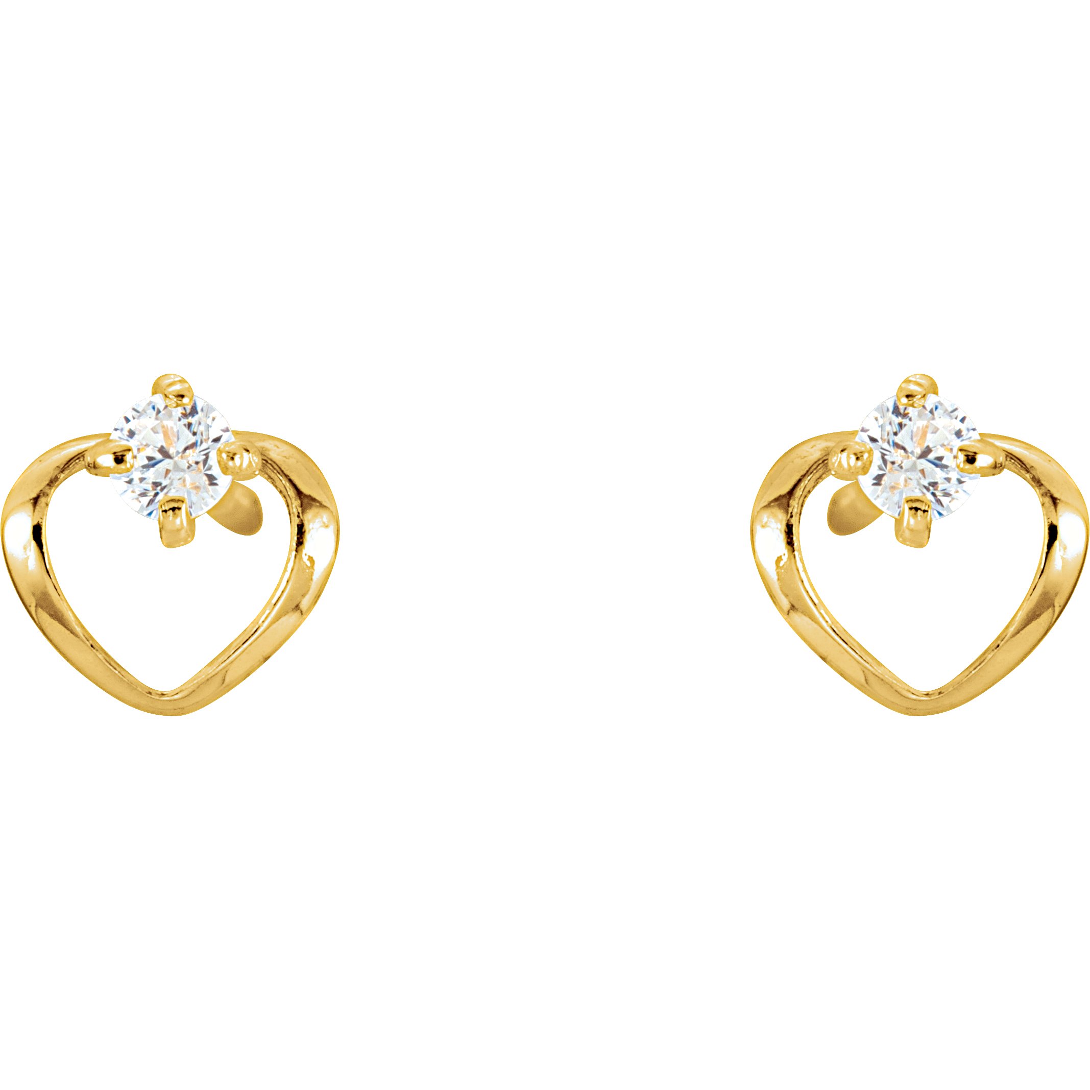 14K Yellow Imitation White Cubic Zirconia Youth Heart Earrings  