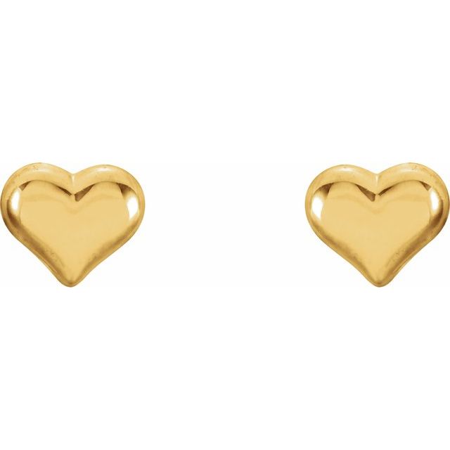 14K Yellow Puffed Heart Earrings  