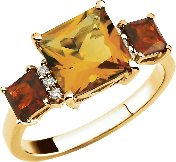 14K Yellow Citrine & .06 CTW Diamond Ring