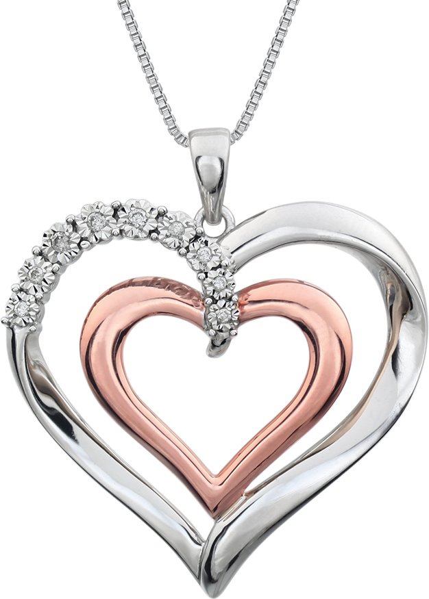 14K Rose Gold-Plated Sterling Silver .06 CTW Diamond Heart 18" Necklace  