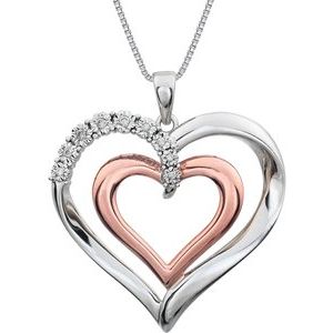 14K Rose Gold-Plated Sterling Silver .06 CTW Diamond Heart 18" Necklace  