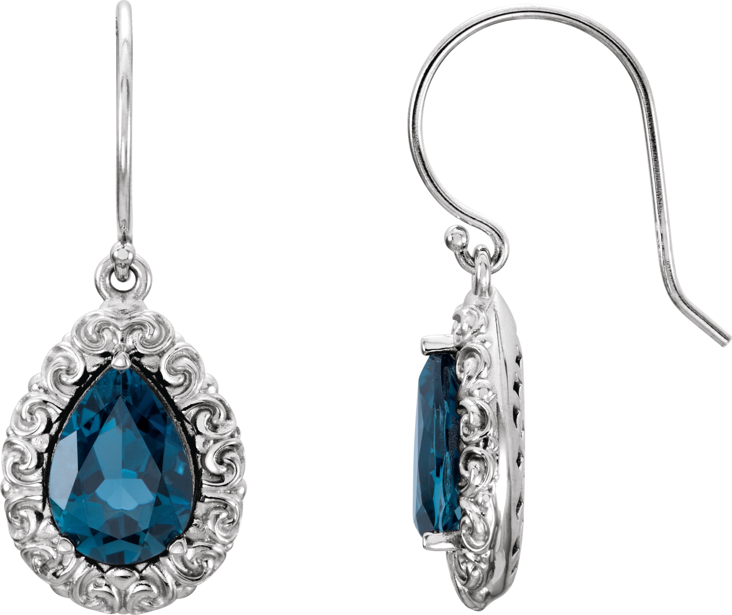 14K White London Blue Topaz Sculptural-Inspired Dangle Earrings