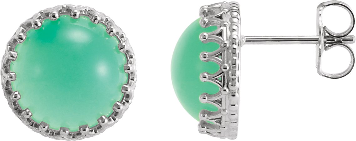 Sterling Silver 10 mm Natural Blue Chrysoprase Earrings