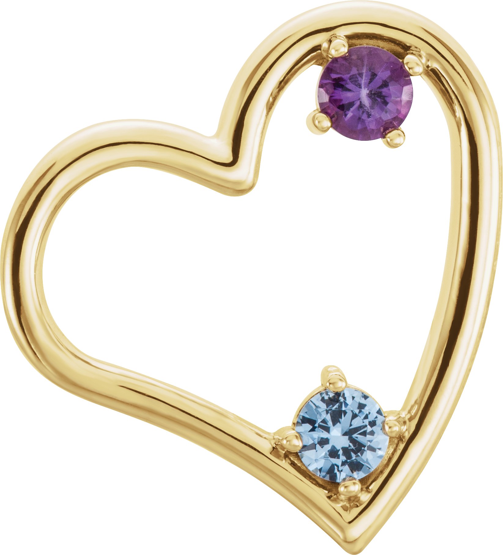 14K Yellow 1-stone 3 mm Round 2-Stone Family Heart Pendant Mounting