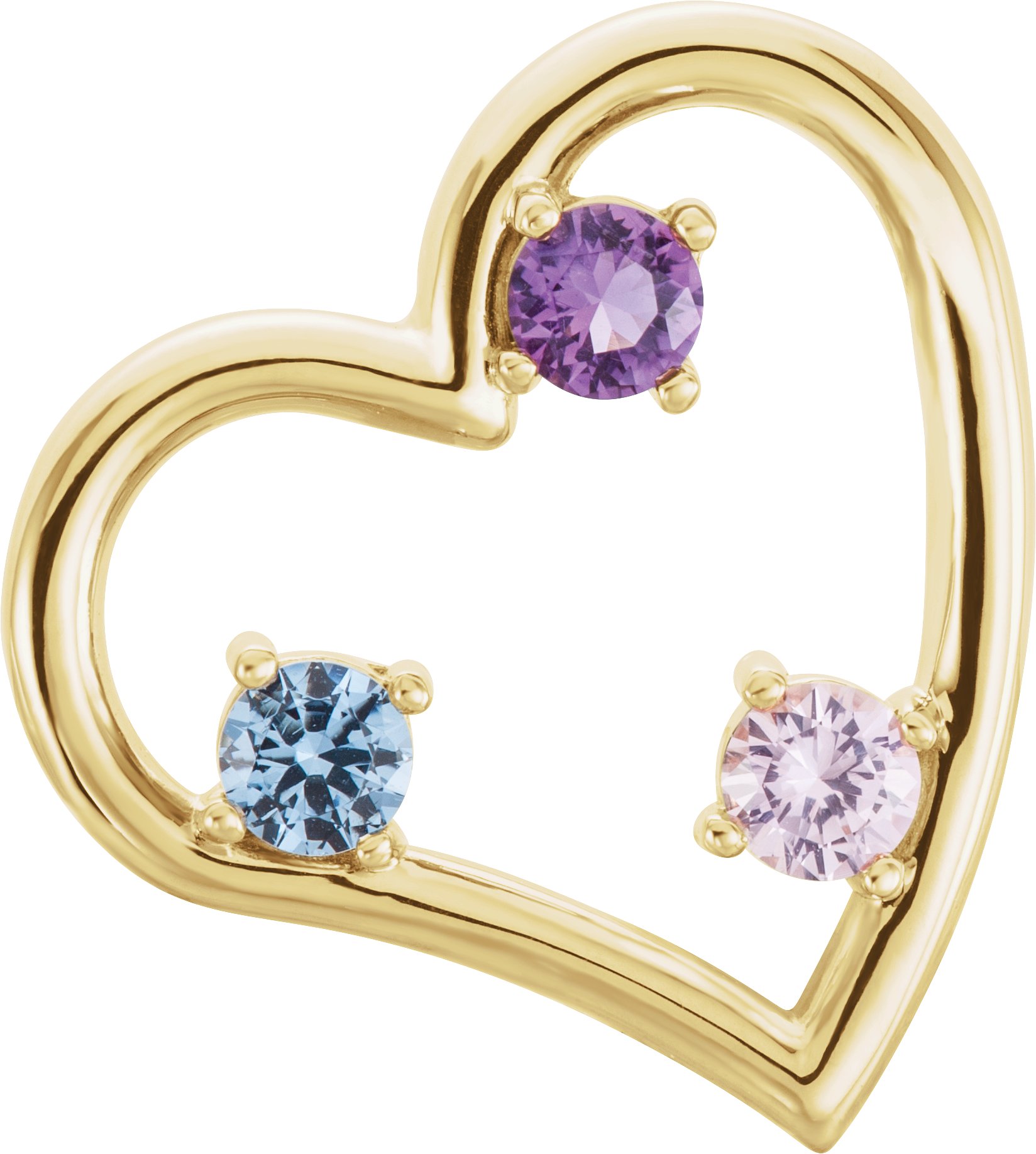 14K Yellow 1-stone 3 mm Round 3-Stone Family Heart Pendant Mounting