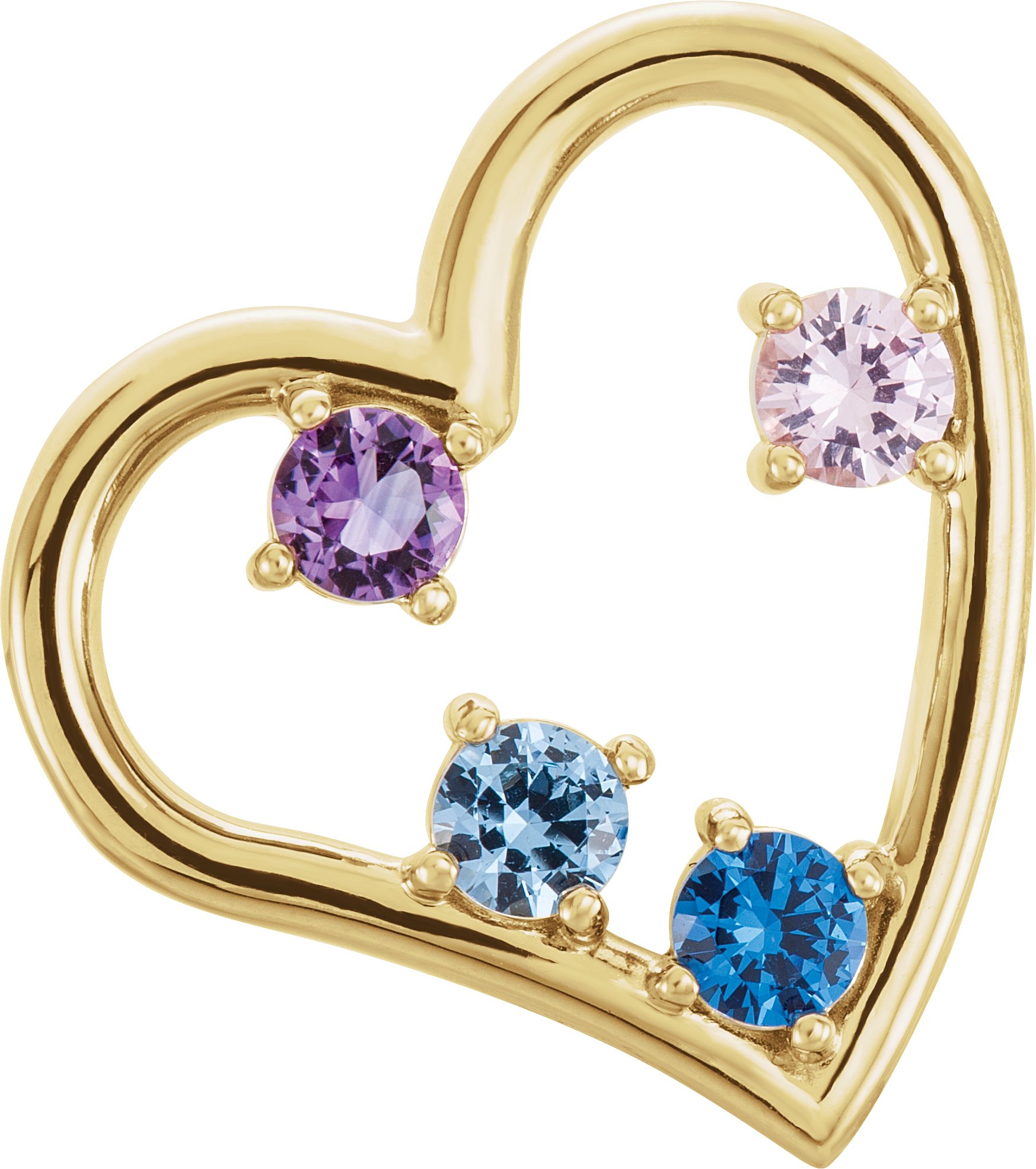 14K Yellow 1-stone 3 mm Round 4-Stone Family Heart Pendant Mounting