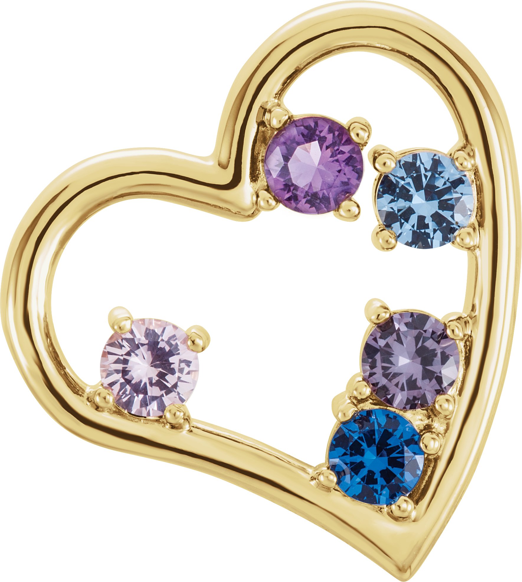 14K Yellow 1-stone 3 mm Round 5-Stone Family Heart Pendant Mounting