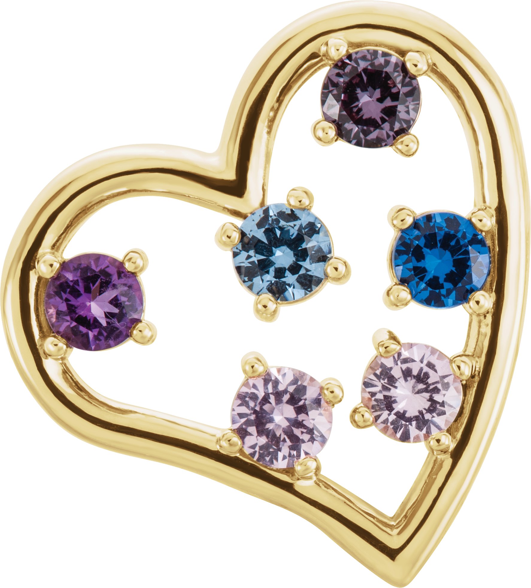14K Yellow 1-stone 3 mm Round 6-Stone Family Heart Pendant Mounting