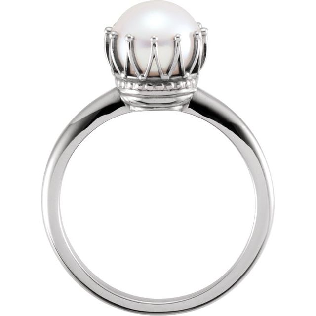 14K White Cultured White Freshwater Pearl Crown Ring 