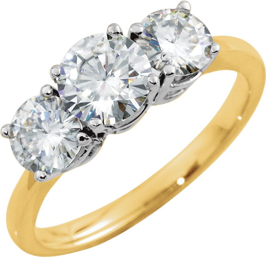 14K Yellow and White 6 mm Round Forever One Moissanite Three Stone Anniversary Band Ref 12837926