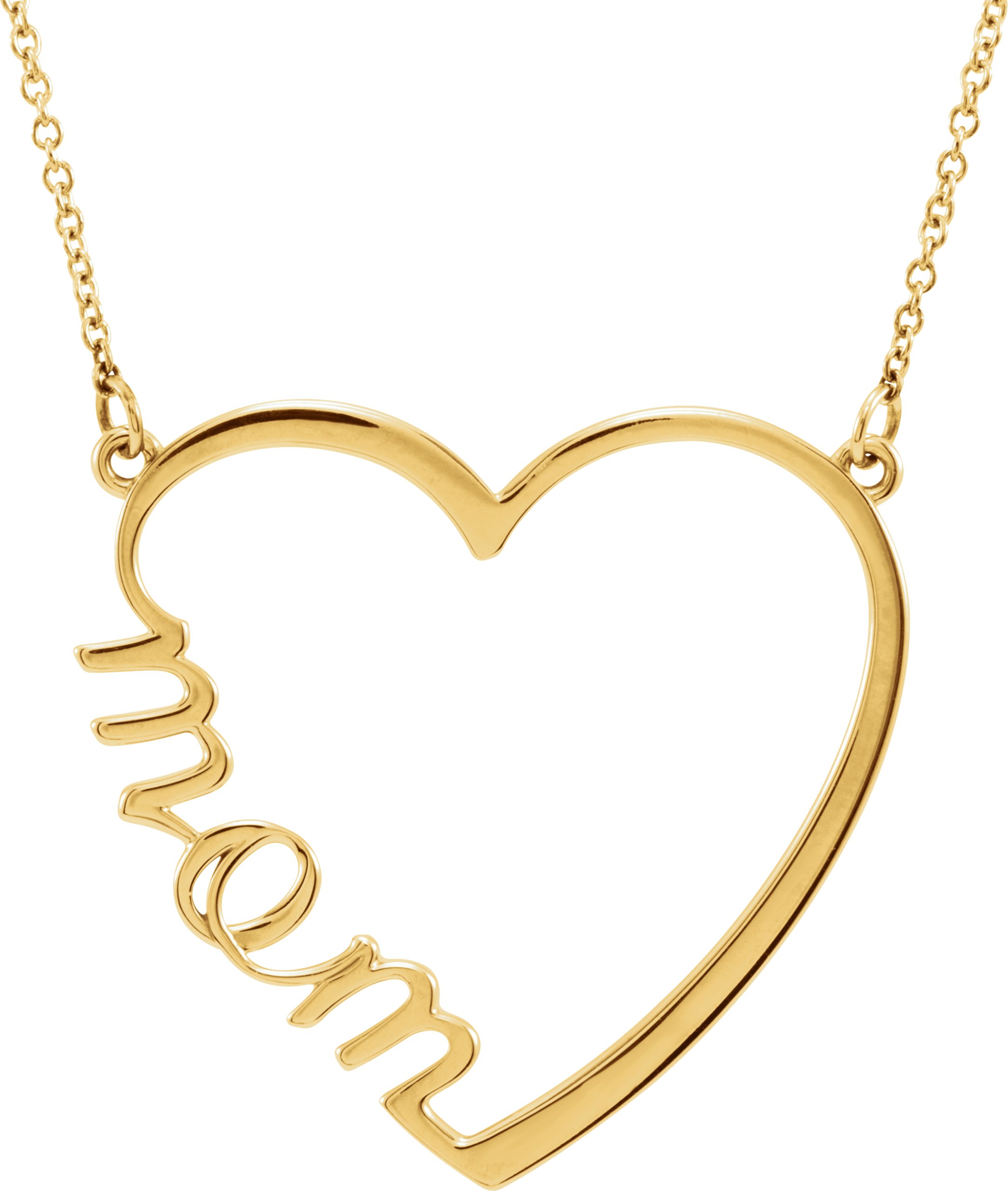 14K Yellow "Mom" Heart 17" Necklace