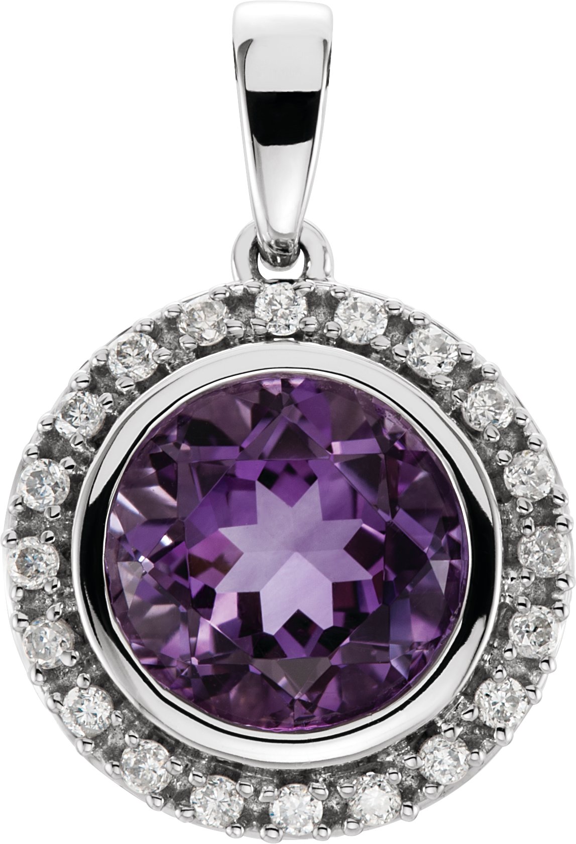 14K White Natural Amethyst & 1/8 CTW Natural Diamond Halo-Style Pendant 