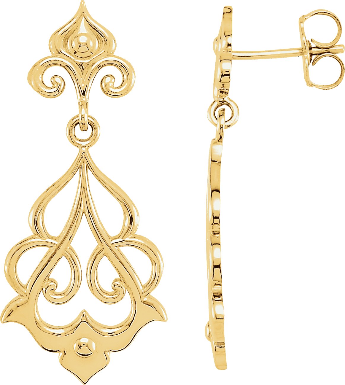 14K Yellow 29x12.9 mm Decorative Dangle Earring