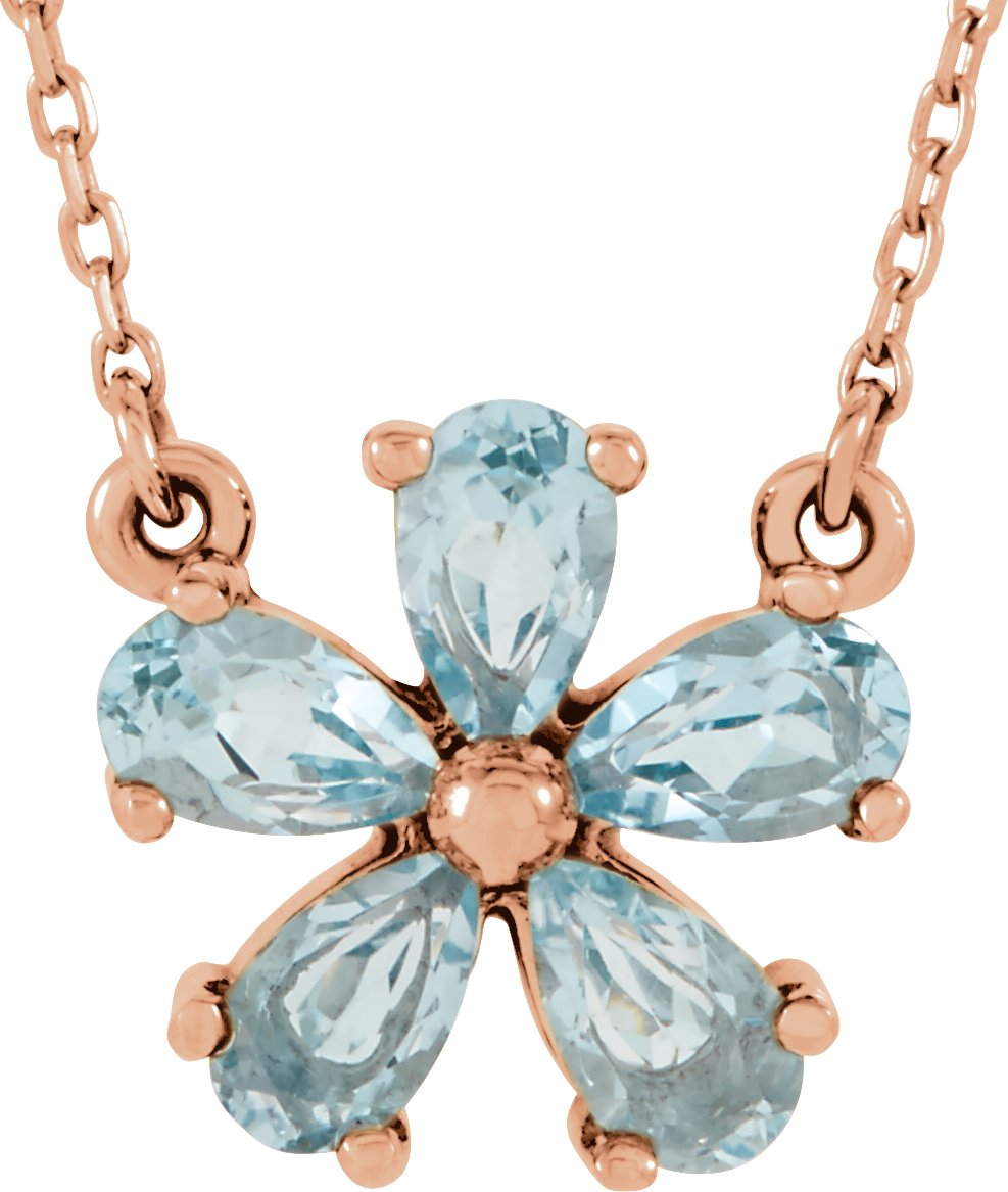 14K Rose Natural Sky Blue Topaz Flower 16