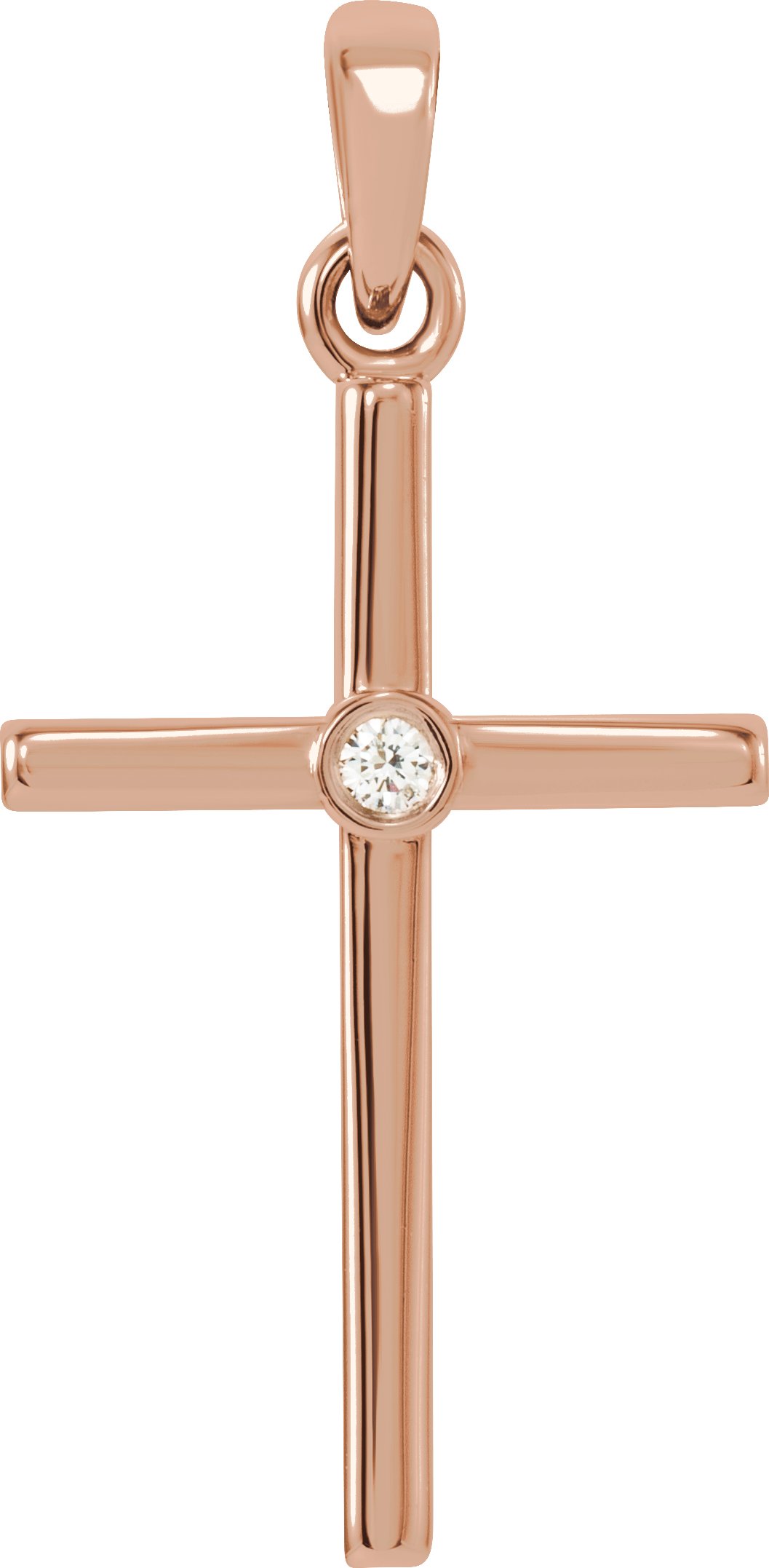 14K Rose .015 CT Natural Diamond Cross Pendant