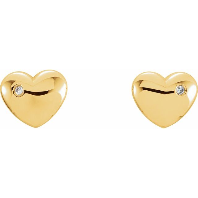 14K Yellow .02 CTW Diamond Heart Earrings